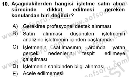 Girişimcilik ve İş Kurma Dersi 2021 - 2022 Yılı (Final) Dönem Sonu Sınav Soruları 10. Soru