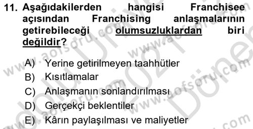 Girişimcilik ve İş Kurma Dersi 2021 - 2022 Yılı (Final) Dönem Sonu Sınav Soruları 11. Soru