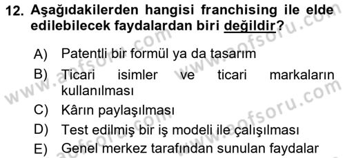 Girişimcilik ve İş Kurma Dersi 2021 - 2022 Yılı (Final) Dönem Sonu Sınav Soruları 12. Soru