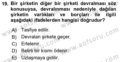Girişimcilik ve İş Kurma Dersi 2021 - 2022 Yılı (Final) Dönem Sonu Sınav Soruları 19. Soru
