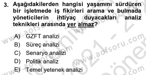Girişimcilik ve İş Kurma Dersi 2021 - 2022 Yılı (Final) Dönem Sonu Sınav Soruları 3. Soru