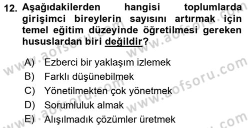 Girişimcilik ve İş Kurma Dersi 2021 - 2022 Yılı Yaz Okulu Sınav Soruları 12. Soru