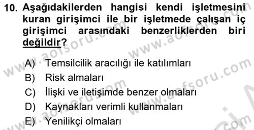 Girişimcilik ve İş Kurma Dersi 2022 - 2023 Yılı (Vize) Ara Sınavı 10. Soru