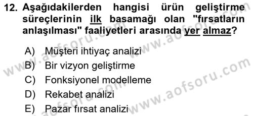 Girişimcilik ve İş Kurma Dersi 2022 - 2023 Yılı (Vize) Ara Sınavı 12. Soru