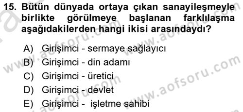 Girişimcilik ve İş Kurma Dersi 2022 - 2023 Yılı (Vize) Ara Sınavı 15. Soru