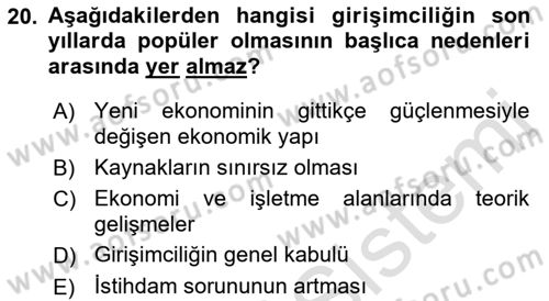 Girişimcilik ve İş Kurma Dersi 2022 - 2023 Yılı (Vize) Ara Sınavı 20. Soru