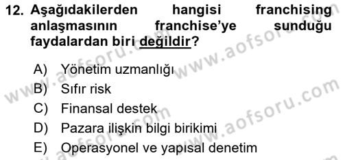 Girişimcilik ve İş Kurma Dersi 2022 - 2023 Yılı (Final) Dönem Sonu Sınav Soruları 12. Soru