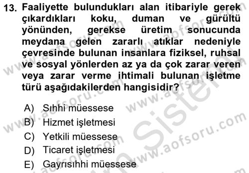 Girişimcilik ve İş Kurma Dersi 2022 - 2023 Yılı (Final) Dönem Sonu Sınav Soruları 13. Soru