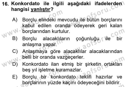 Girişimcilik ve İş Kurma Dersi 2022 - 2023 Yılı (Final) Dönem Sonu Sınav Soruları 16. Soru
