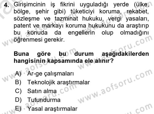 Girişimcilik ve İş Kurma Dersi 2022 - 2023 Yılı (Final) Dönem Sonu Sınav Soruları 4. Soru