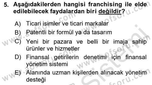 Girişimcilik ve İş Kurma Dersi 2022 - 2023 Yılı (Final) Dönem Sonu Sınav Soruları 5. Soru