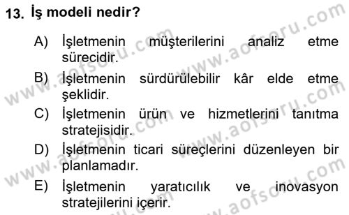 Girişimcilik ve İş Kurma Dersi 2023 - 2024 Yılı (Vize) Ara Sınavı 13. Soru