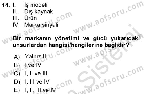 Girişimcilik ve İş Kurma Dersi 2023 - 2024 Yılı (Vize) Ara Sınavı 14. Soru