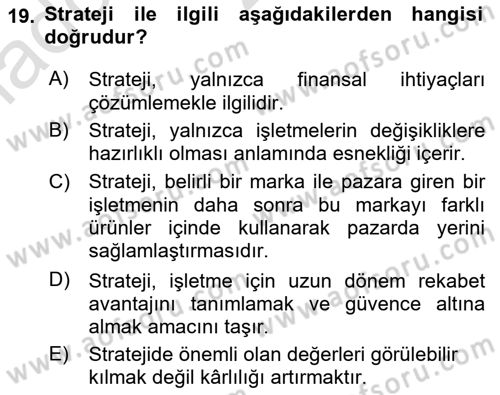 Girişimcilik ve İş Kurma Dersi 2023 - 2024 Yılı (Vize) Ara Sınavı 19. Soru