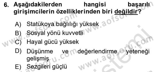 Girişimcilik ve İş Kurma Dersi 2023 - 2024 Yılı (Vize) Ara Sınavı 6. Soru