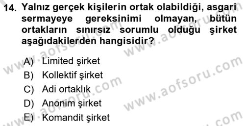 Girişimcilik ve İş Kurma Dersi 2023 - 2024 Yılı (Final) Dönem Sonu Sınav Soruları 14. Soru