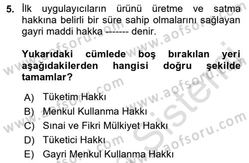 Girişimcilik ve İş Kurma Dersi 2023 - 2024 Yılı (Final) Dönem Sonu Sınav Soruları 5. Soru