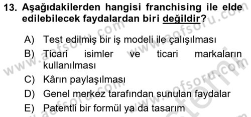 Girişimcilik ve İş Kurma Dersi 2023 - 2024 Yılı Yaz Okulu Sınavı 13. Soru