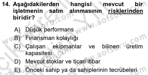 Girişimcilik ve İş Kurma Dersi 2023 - 2024 Yılı Yaz Okulu Sınav Soruları 14. Soru