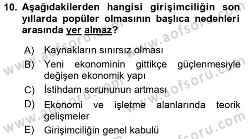 Girişimcilik ve İş Kurma Dersi 2024 - 2025 Yılı (Vize) Ara Sınav Soruları 10. Soru