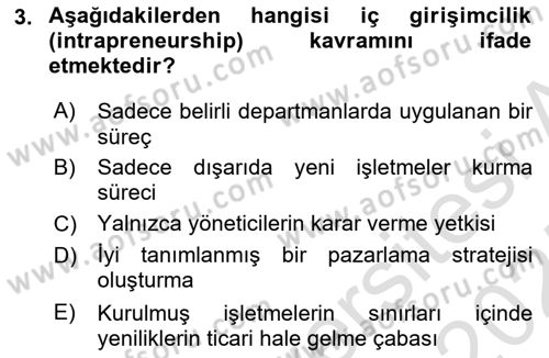 Girişimcilik ve İş Kurma Dersi 2024 - 2025 Yılı (Vize) Ara Sınav Soruları 3. Soru