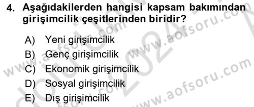 Girişimcilik ve İş Kurma Dersi Ara Sınavı Deneme Sınav Soruları 4. Soru