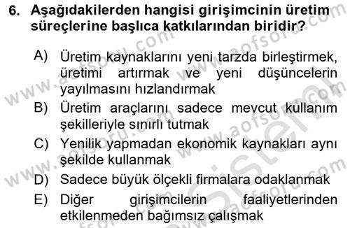 Girişimcilik ve İş Kurma Dersi Ara Sınavı Deneme Sınav Soruları 6. Soru