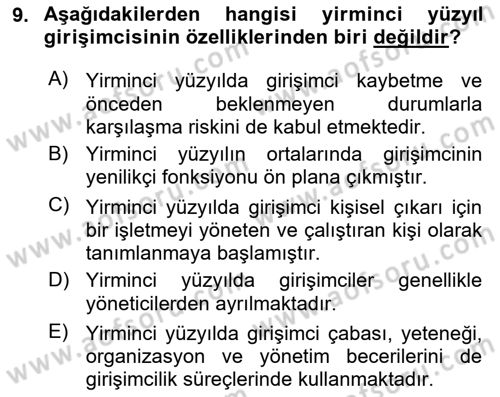 Girişimcilik ve İş Kurma Dersi 2024 - 2025 Yılı (Vize) Ara Sınav Soruları 9. Soru