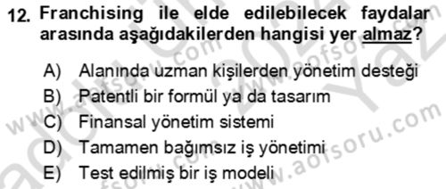 Girişimcilik ve İş Kurma Dersi 2024 - 2025 Yılı Yaz Okulu Sınav Soruları 12. Soru