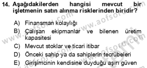 Girişimcilik ve İş Kurma Dersi 2024 - 2025 Yılı Yaz Okulu Sınav Soruları 14. Soru