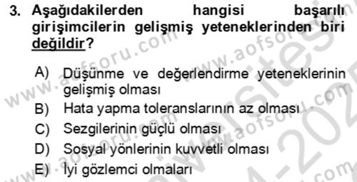 Girişimcilik ve İş Kurma Dersi 2024 - 2025 Yılı Yaz Okulu Sınav Soruları 3. Soru
