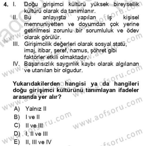 Girişimcilik ve İş Kurma Dersi 2024 - 2025 Yılı Yaz Okulu Sınav Soruları 4. Soru