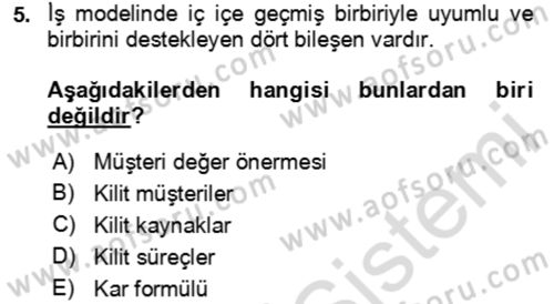 Girişimcilik ve İş Kurma Dersi 2024 - 2025 Yılı Yaz Okulu Sınav Soruları 5. Soru