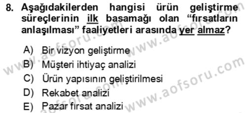 Girişimcilik ve İş Kurma Dersi 2024 - 2025 Yılı Yaz Okulu Sınav Soruları 8. Soru