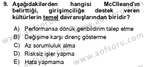 Girişimcilik ve İş Kurma Dersi 2024 - 2025 Yılı Yaz Okulu Sınav Soruları 9. Soru