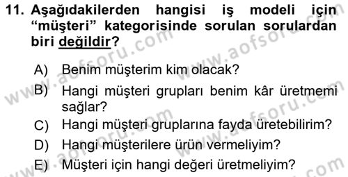 Girişimcilik ve İş Kurma Dersi 2025 - 2026 Yılı (Vize) Ara Sınav Soruları 11. Soru