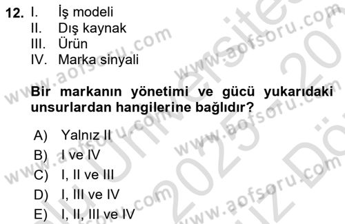 Girişimcilik ve İş Kurma Dersi 2025 - 2026 Yılı (Vize) Ara Sınav Soruları 12. Soru