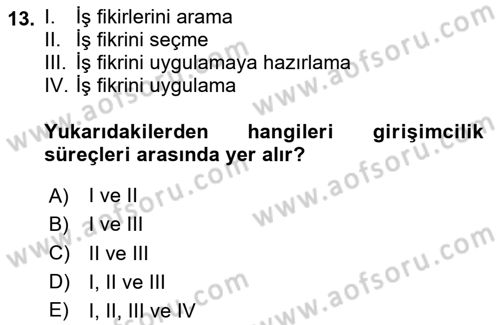 Girişimcilik ve İş Kurma Dersi 2025 - 2026 Yılı (Vize) Ara Sınav Soruları 13. Soru