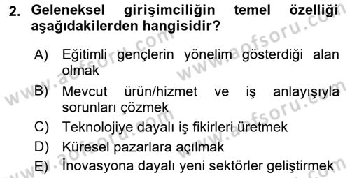Girişimcilik ve İş Kurma Dersi 2025 - 2026 Yılı (Vize) Ara Sınav Soruları 2. Soru