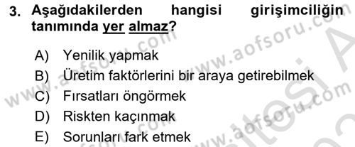 Girişimcilik ve İş Kurma Dersi 2025 - 2026 Yılı (Vize) Ara Sınav Soruları 3. Soru