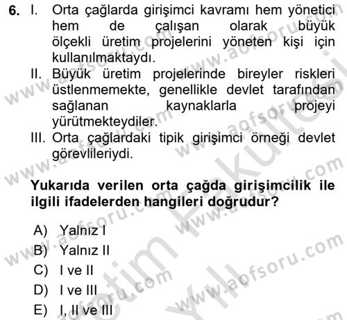 Girişimcilik ve İş Kurma Dersi 2025 - 2026 Yılı (Vize) Ara Sınav Soruları 6. Soru