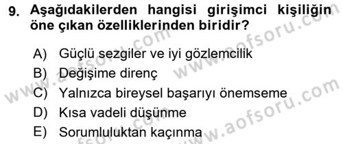Girişimcilik ve İş Kurma Dersi 2025 - 2026 Yılı (Vize) Ara Sınav Soruları 9. Soru