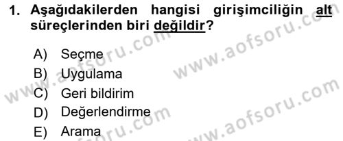 Girişimcilik ve İş Kurma Dersi 2025 - 2026 Yılı (Final) Dönem Sonu Sınav Soruları 1. Soru