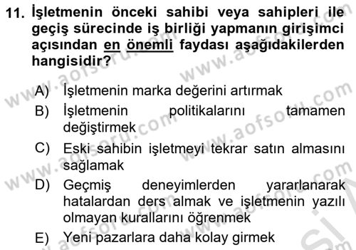 Girişimcilik ve İş Kurma Dersi 2025 - 2026 Yılı (Final) Dönem Sonu Sınav Soruları 11. Soru