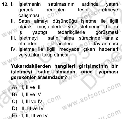 Girişimcilik ve İş Kurma Dersi 2025 - 2026 Yılı (Final) Dönem Sonu Sınav Soruları 12. Soru