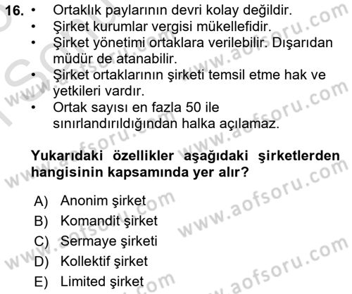 Girişimcilik ve İş Kurma Dersi 2025 - 2026 Yılı (Final) Dönem Sonu Sınav Soruları 16. Soru