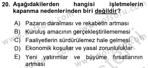 Girişimcilik ve İş Kurma Dersi 2025 - 2026 Yılı (Final) Dönem Sonu Sınav Soruları 20. Soru