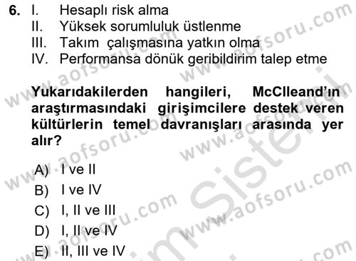 Girişimcilik ve İş Kurma Dersi 2025 - 2026 Yılı (Final) Dönem Sonu Sınav Soruları 6. Soru
