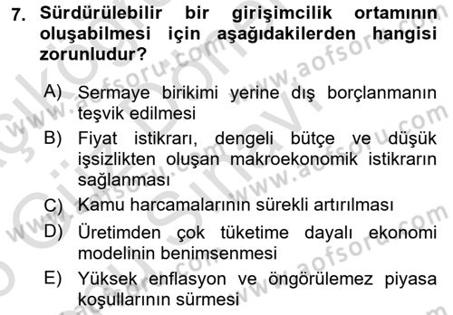 Girişimcilik ve İş Kurma Dersi 2025 - 2026 Yılı (Final) Dönem Sonu Sınav Soruları 7. Soru