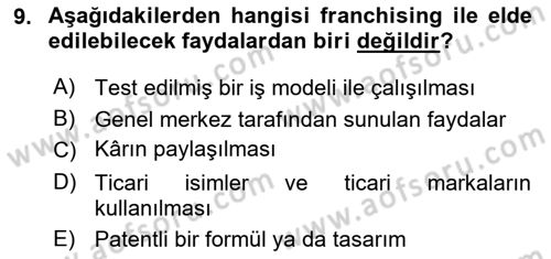 Girişimcilik ve İş Kurma Dersi 2025 - 2026 Yılı (Final) Dönem Sonu Sınav Soruları 9. Soru